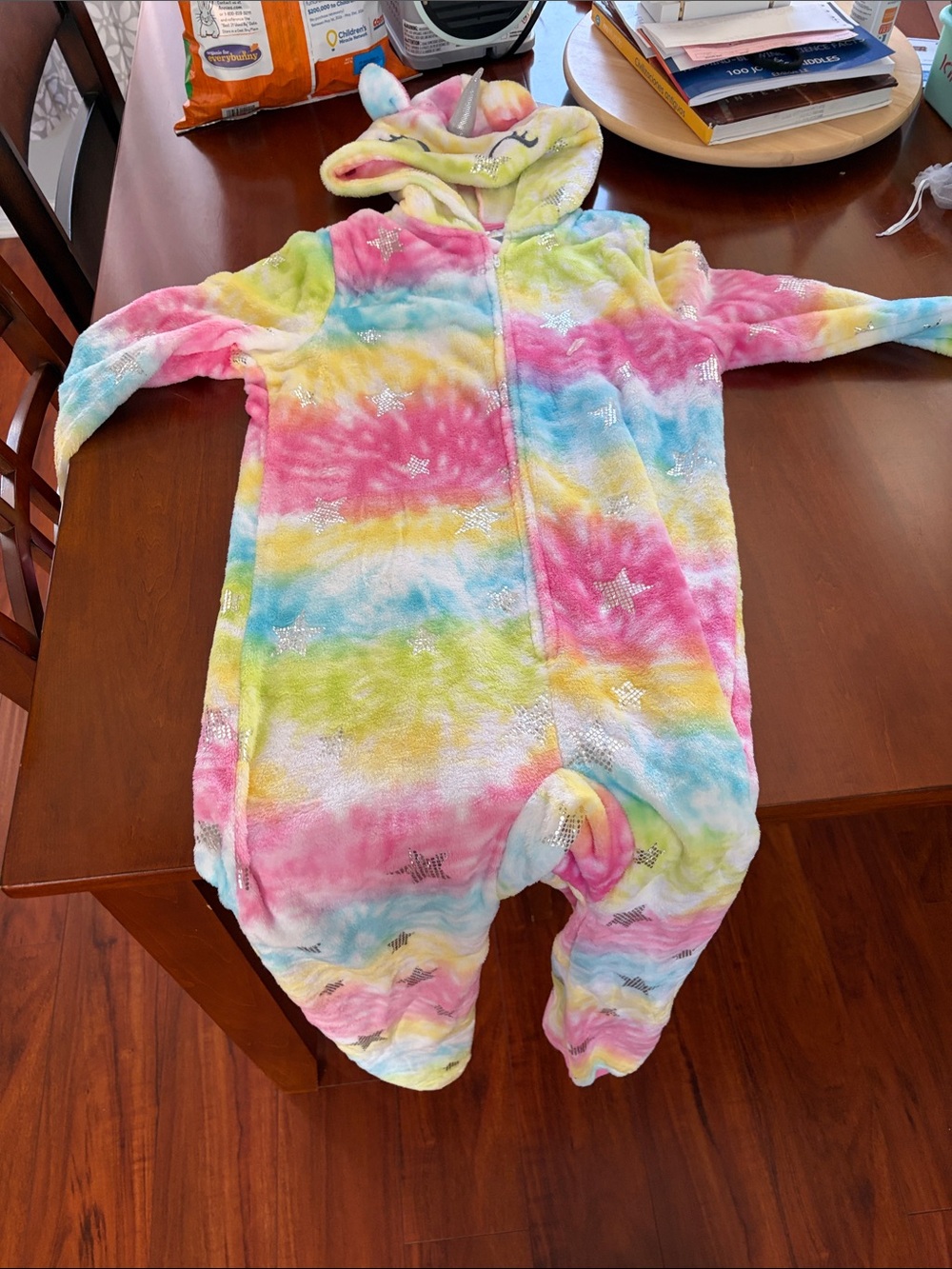 Plush Rainbow Tie-Dye Unicorn Footie One-Piece for Kids